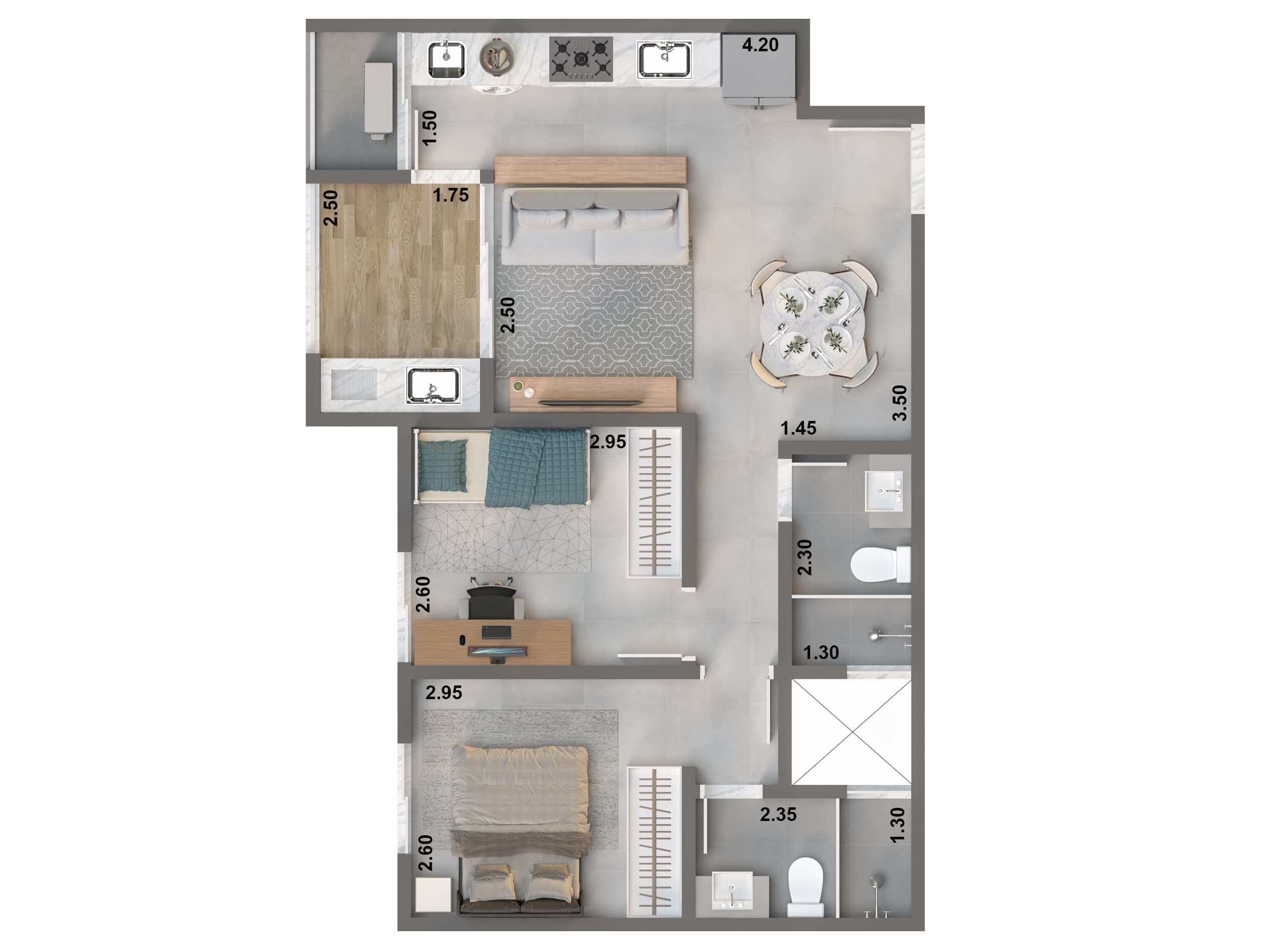 Planta Tipologia 56 m² · 1 dorm · 1 vaga